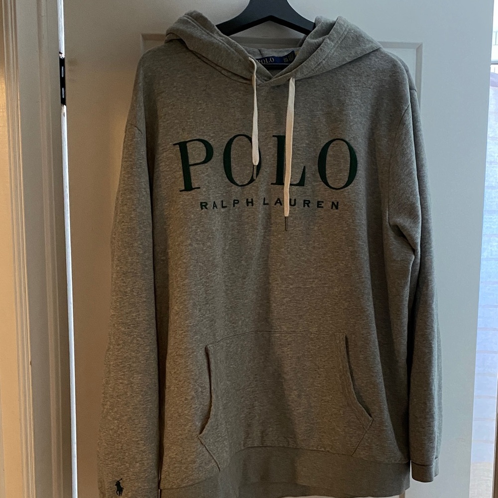 Polo by Ralph Lauren Gray Hoodie with Green Logo, Men’s Size XXL